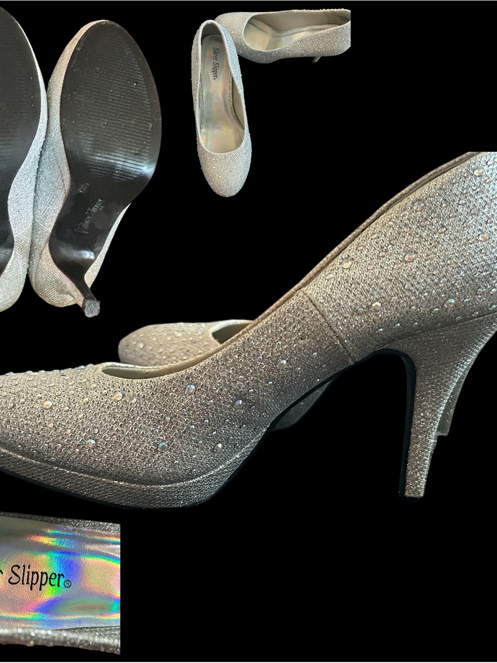 Silver Slipper® Rhinestone Mid Heel Pumps - Silver